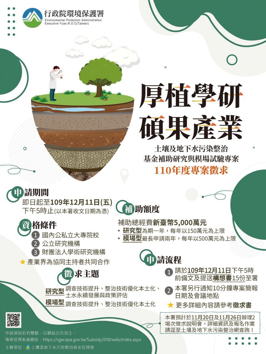110年度土壤及地下水污染整治基金補助研究及模場試驗專案
